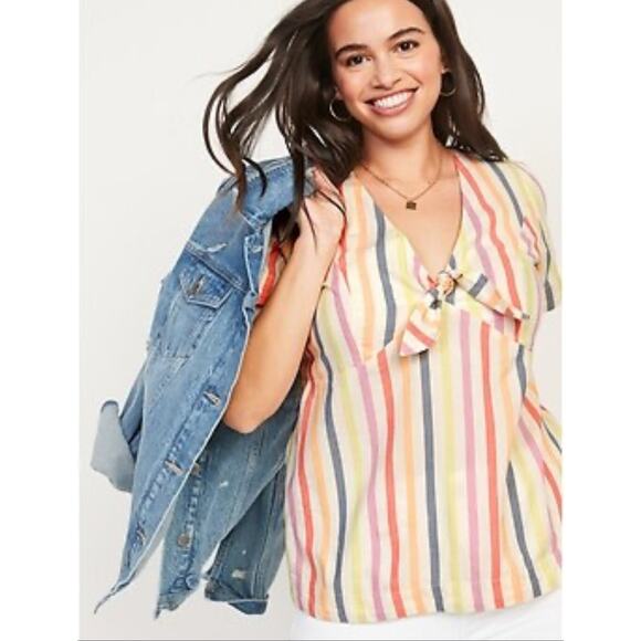 Old Navy Womens Striped Tie Knot Front Short Sleeve Top Size XXL - Picture 1 of 8